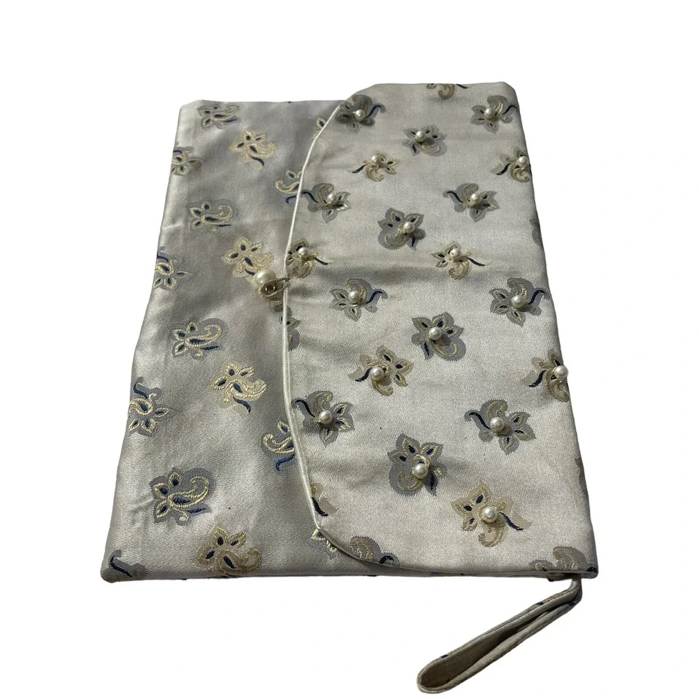 NOS Beaded‎ Clutch Purse Hand Bag In Original Gift Box Faux Pearl Floral READ